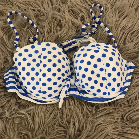blue and white polka dot swimsuit
